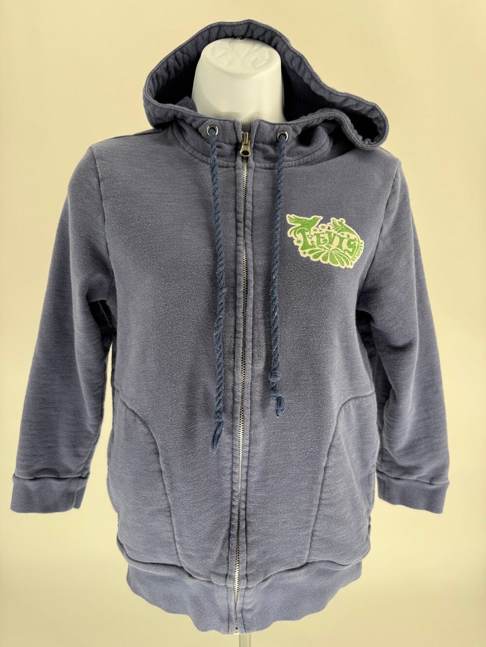 Y2K Levis Blue Full Zip Hoodie Embroidered Graphic Sweatshirt Womens Medium